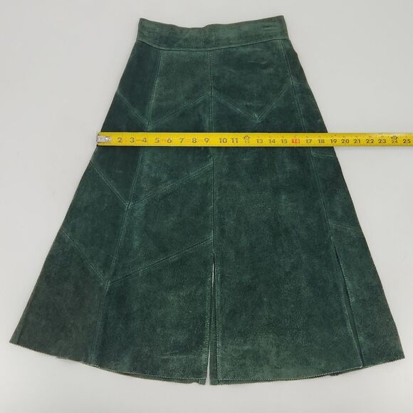 Montgomery Ward Tannery Leather Midi Skirt Size 7/8 Chevron Patchwork Western - Picture 8 of 11